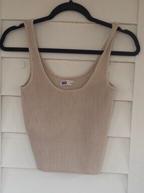SO Beige Ribbed Scoop Neck Tank Top